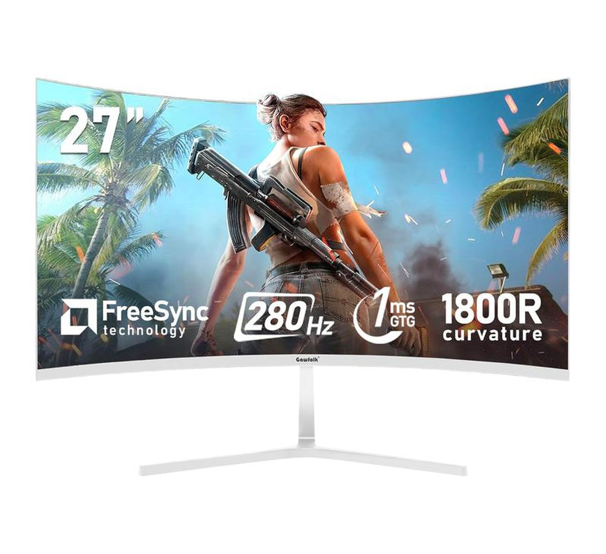 27 Inch PC Computer Screen,1800R Curved Gaming 280Hz Monitors, FHD 1080P 1Ms, Freesync, 98% Srgb,178 ° Angle View Hdmi2.0、Displayport, Compatible with Wall-Mounted 100 * 100Mm-White